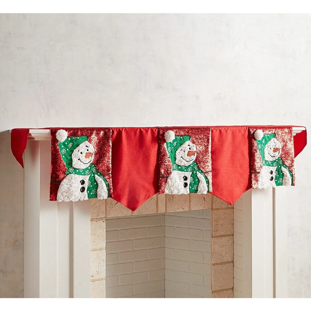 Pier 1 Imports Snowman Flip Sequins Red Christmas Mantel Scarf 82” x 24”
